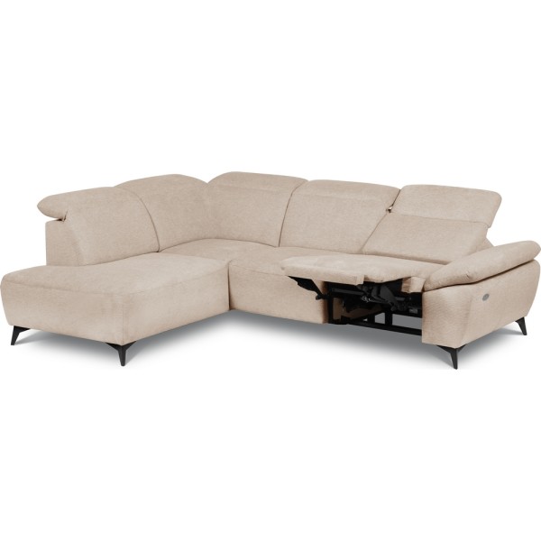 Canapé d'angle avec relax électrique en tissu Bellagio, beige, angle gauche