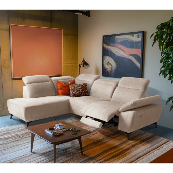 Canapé d'angle avec relax électrique en tissu Bellagio, beige, angle gauche