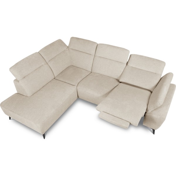 Canapé d'angle avec relax électrique en tissu Bellagio, beige clair, angle gauche