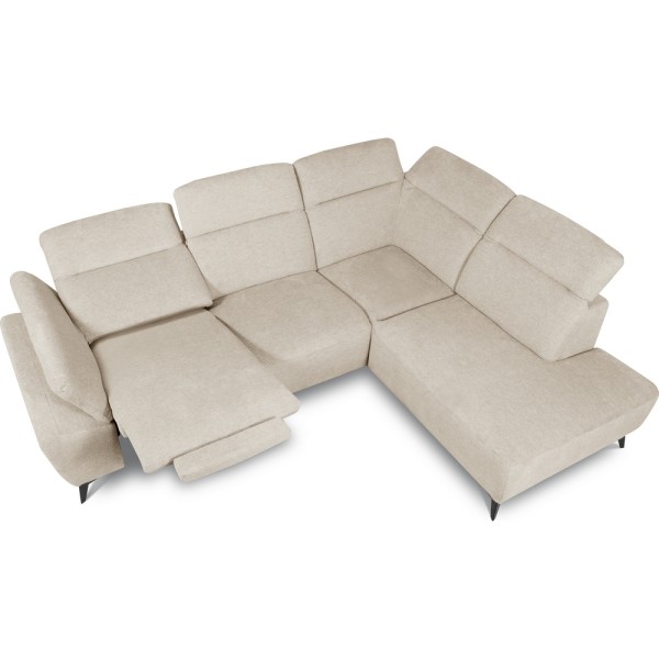 Canapé d'angle avec relax électrique en tissu Bellagio, beige clair, angle droit