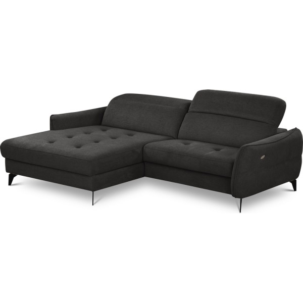 Canapé d'angle convertible en tissu luxe 5 places, MANCINI, coffre, noir, angle gauche