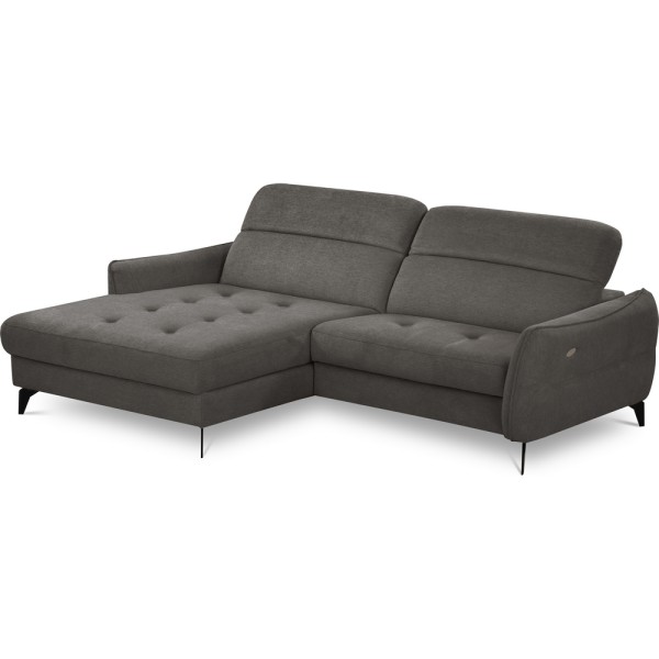 Canapé d'angle convertible en tissu luxe 5 places, MANCINI, coffre, gris foncé, angle gauche