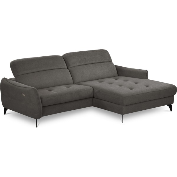 Canapé d'angle convertible en tissu luxe 5 places, MANCINI, coffre, gris foncé, angle droit
