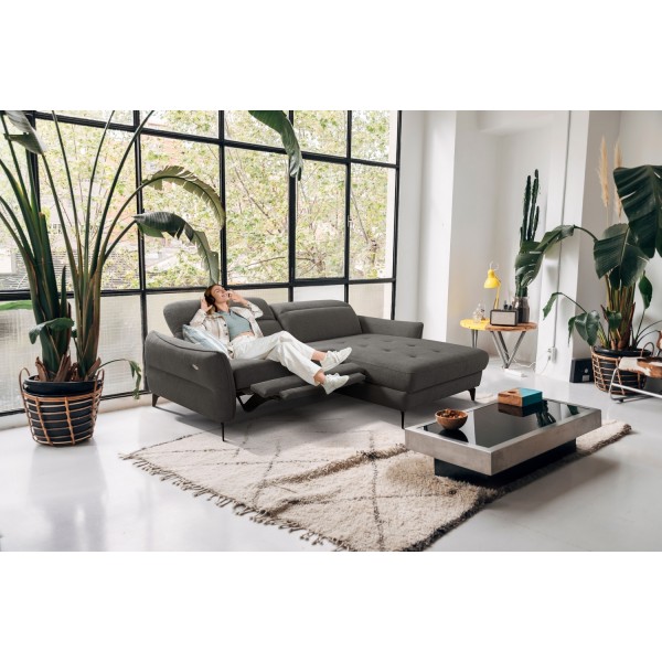 Canapé d'angle convertible en tissu luxe 5 places, MANCINI, coffre, gris foncé, angle droit