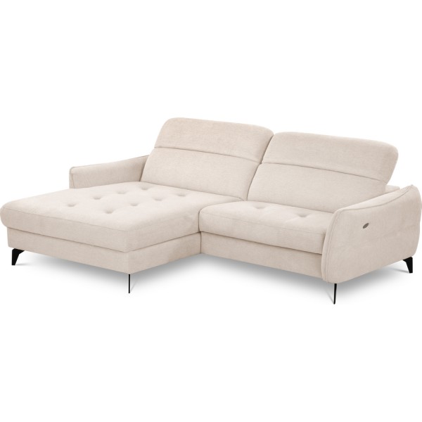 Canapé d'angle convertible en tissu luxe 5 places, MANCINI, coffre, beige, angle gauche