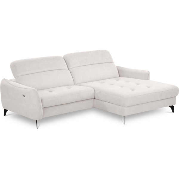Canapé d'angle convertible en tissu luxe 5 places, MANCINI, coffre, blanc cassé, angle droit