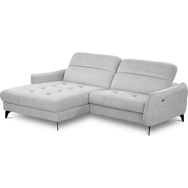 Canapé d'angle convertible en tissu luxe 5 places, MANCINI, coffre, gris, angle gauche