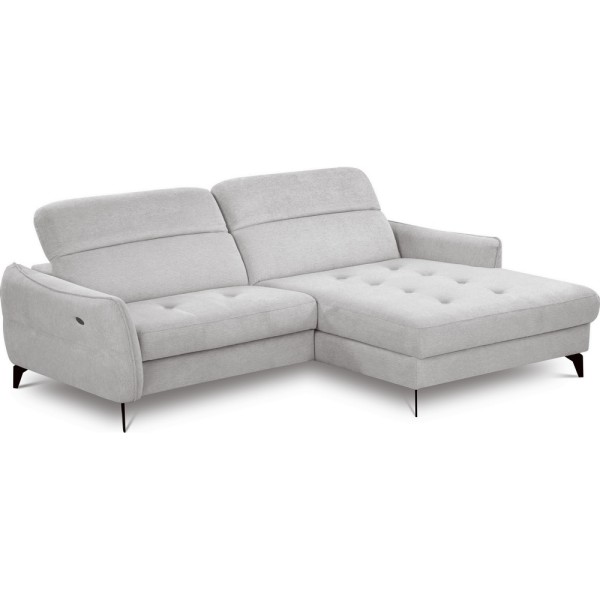 Canapé d'angle convertible tissu luxe 5 places, MANCINI, coffre, gris, angle droit