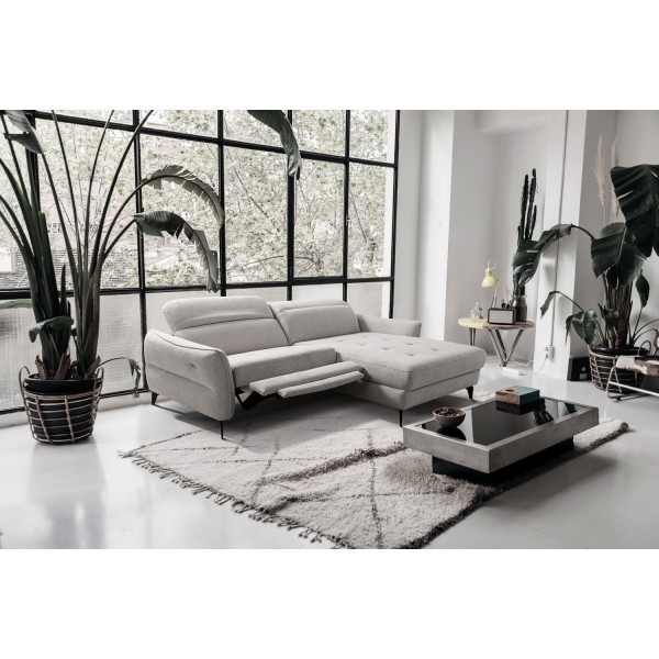 Canapé d'angle convertible tissu luxe 5 places, MANCINI, coffre, gris, angle droit