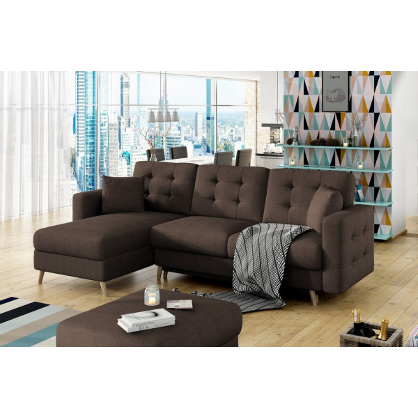 Canapé d'angle convertible ASSIA - en tissu de qualité 5 places