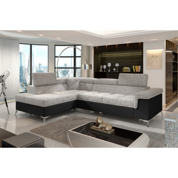 - Canapé d'angle convertible - ERMAN - en tissu et simili 5 places