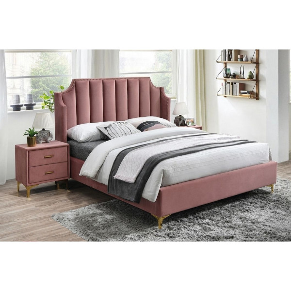 Lit double en tissu velours de qualité MONOTI