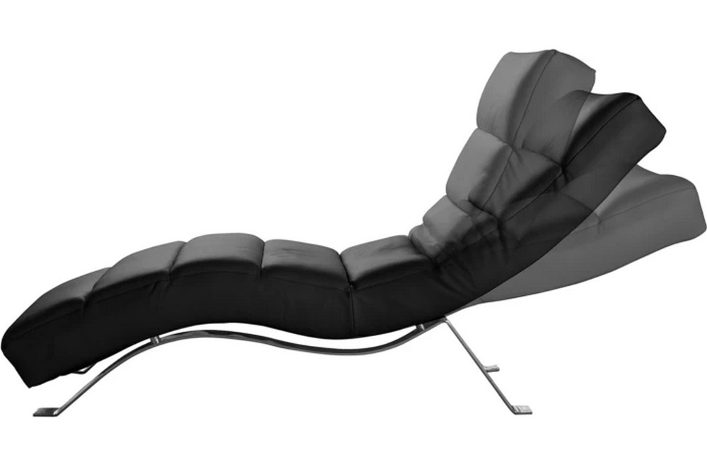 Chaise longue réglable multipositions, en cuir de luxe italien, SWEET, noir