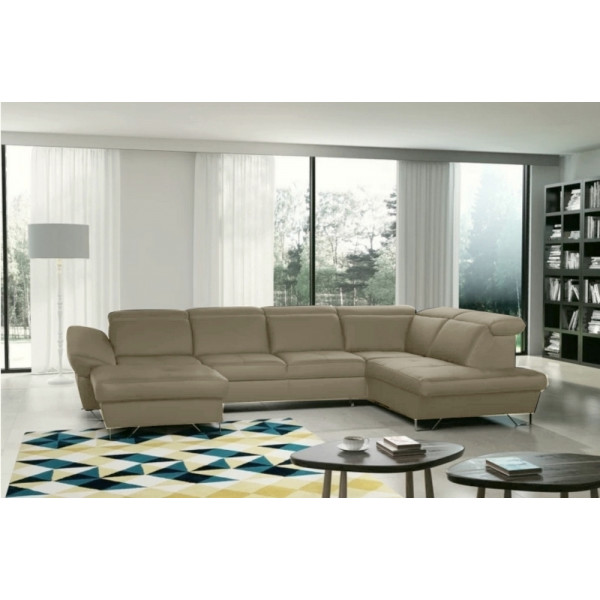 Canapé d'angle en 100% tout cuir italien de luxe 8 places convertible et coffre, DENY, taupe, angle droit, montant total 3158 €